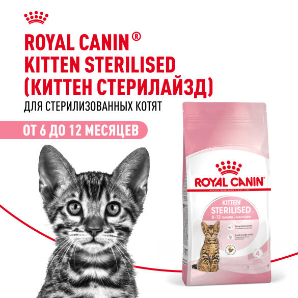 2кг Корм ROYAL CANIN Kitten Sterilised для стерилизованных котят с 6 до 12 месяцев