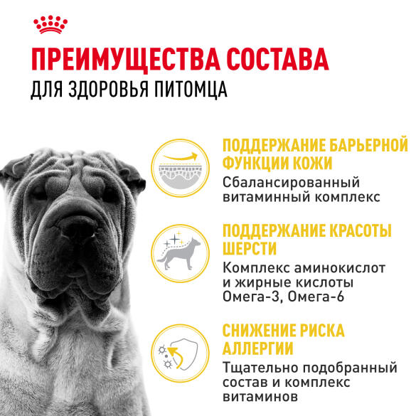 3кг Корм ROYAL CANIN Medium Dermacomfort для взрослых собак средних пород с чувствительной кожей