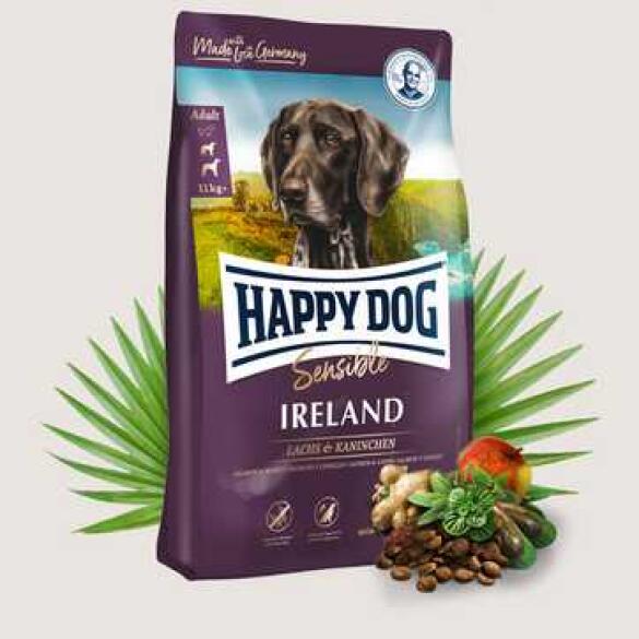4кг Корм Happy Dog Sensible Ireland 21/10 гипоаллергенный для взрослых собак средних и крупных пород с чувствительной кожей и пищеварением с Лососем и кроликом