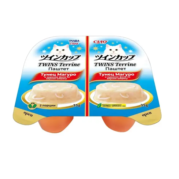 35гр*2шт Паштет INABA CIAO TWINS Terrine для кошек с Тунцом, курицей и ширасу