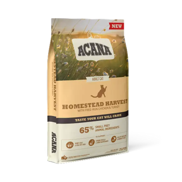 4,5кг Корм ACANA HOMESTEAD HARVEST CAT низкозерновой для кошек с Курицей и индейкой