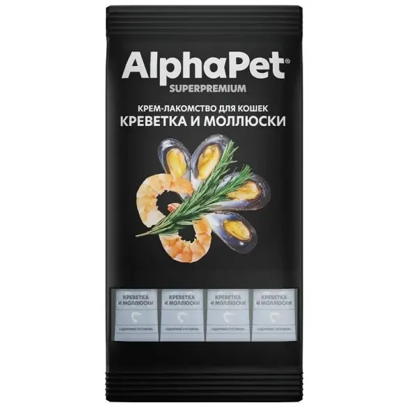 48гр Крем-лакомство AlphaPet Superpremium для кошек с Креветкой и моллюском