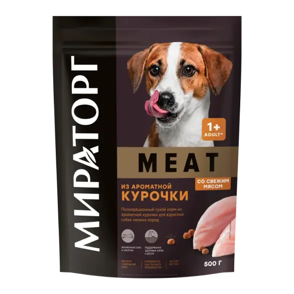 0,5кг Корм Мираторг Meat для взрослых собак мелких пород с ароматной Курочкой