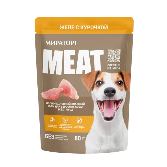 80гр Влажный корм Мираторг Meat для взрослых собак всех пород, желе с Курочкой