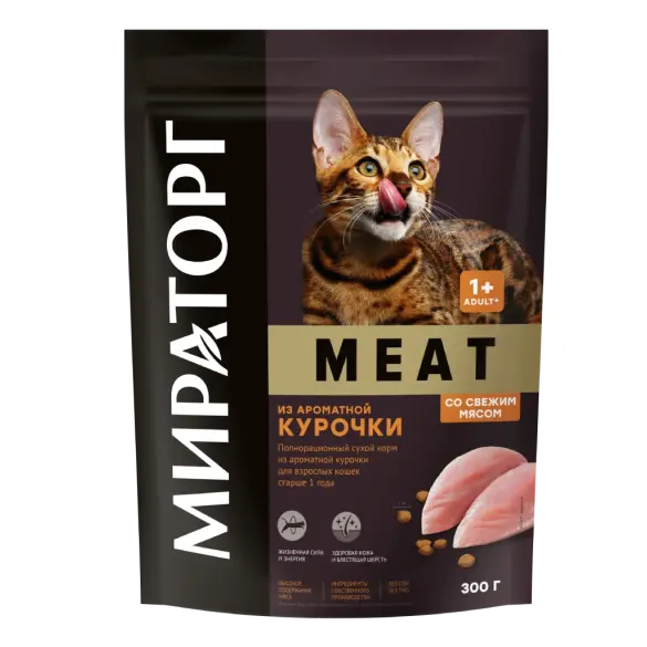 0,3кг Корм Мираторг Meat для взрослых кошек старше 1 года с ароматной Курочкой