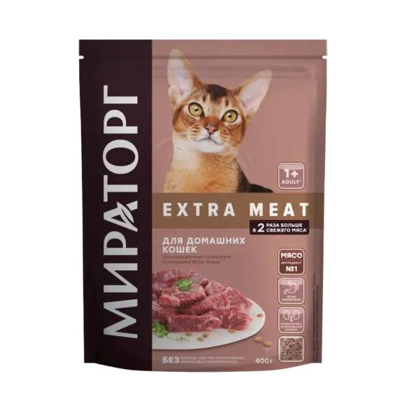 0,4кг Корм Мираторг Extra Meat Black Angus для домашних кошек старше 1 года с Говядиной