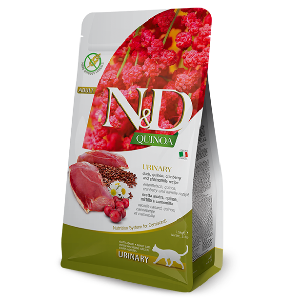 1,5кг Корм Farmina N&D Quinoa Cat Grain Free Urinary Duck беззерновой для взрослых кошек для профилактики МКБ с Уткой, киноа и клюквой