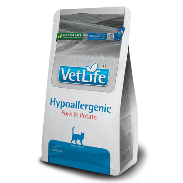 0,4кг Корм Farmina Vet Life Cat Hypoallergenic Pork&Potato диета для кошек для снижения пищевой аллерг ии и/или непереносимости, со Свининой и картофелем