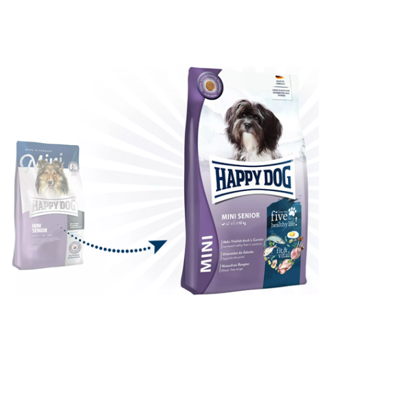 0,8кг Корм Happy Dog Mini Senior fit & vital для пожилых собак мелких пород для контроля веса с Птицей и ягнёнком