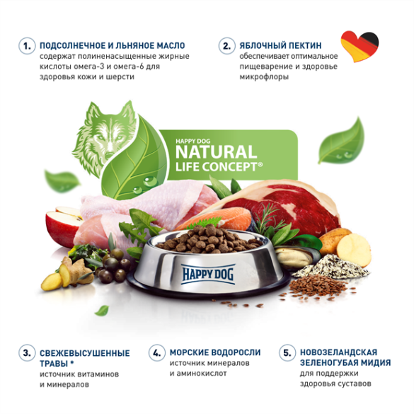 400гр Консервы Happy Dog Sensible Pure Africa для взрослых собак всех пород из мяса Страуса