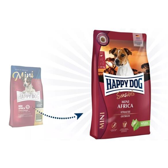 4кг Корм Happy Dog Mini Africa беззерновой, гипоаллергенный для взрослых собак мелких пород с чувствительным пищеварением со Страусом