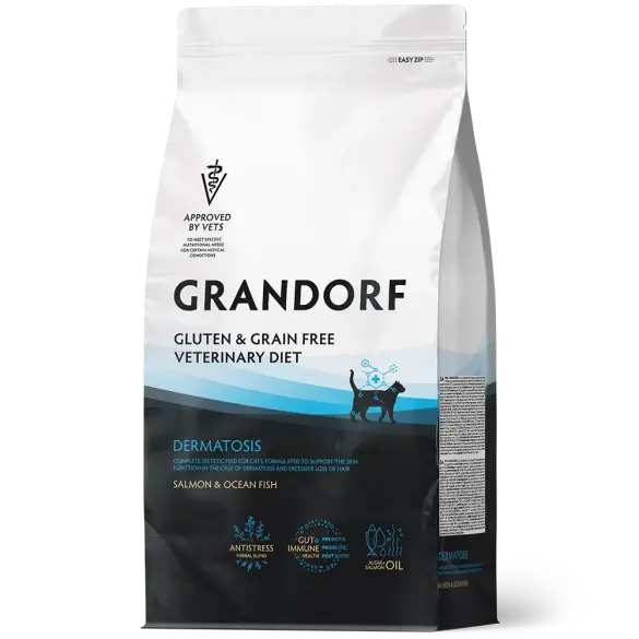 400гр Корм GRANDORF VET CAT DERMATOSIS для кошек при дерматозах на основе бескостного Лосося