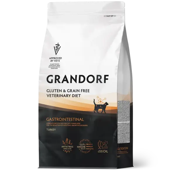 2кг Корм GRANDORF VET CAT GASTROINTESTINAL для кошек для снижения расстройств кишечника на основе бескостной Индейки