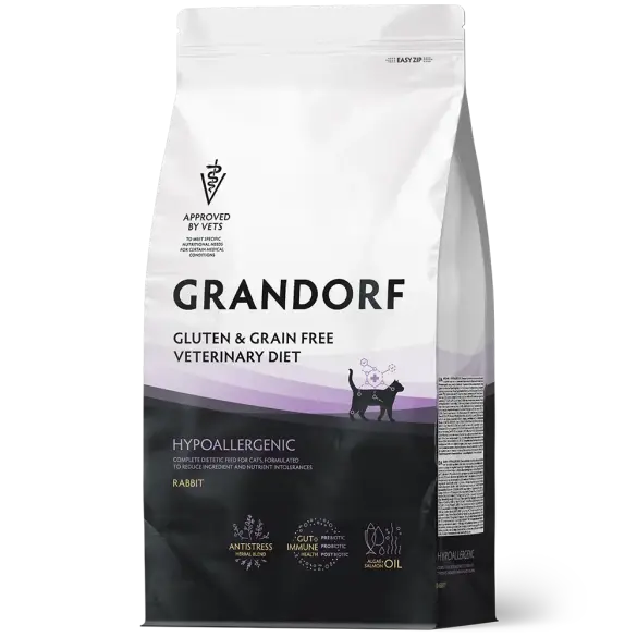 400гр Корм GRANDORF VET CAT HYPOALLERGENIC для кошек при пищевой аллергии на основе гидролизованного белка Кролика 400гр Корм GRANDORF VET CAT HYPOALLERGENIC для кошек при пищевой аллергии на основе гидролизованного белка Кролика
