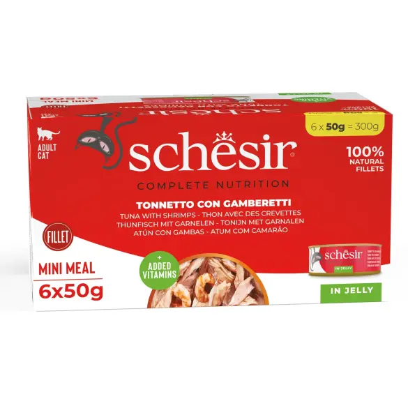 6*50гр Консерва Schesir C&B для кошек Тунец с креветками в желе