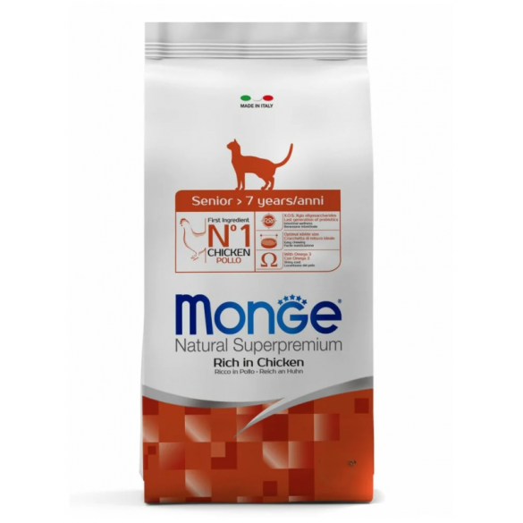 0,4кг Корм Monge Cat Senior для пожилых кошек с Курицей 0,4кг Корм Monge Cat Senior для пожилых кошек с Курицей