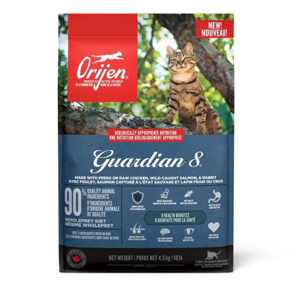 4,5кг Orijen Guardian 8 (90/10) беззерновой для кошек всех пород с Курицей, лососем и индейкой