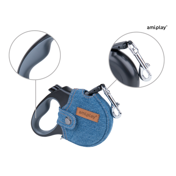 Поводок-рулетка AmiPlay infini в чехле L Голубой, 5м 25kg