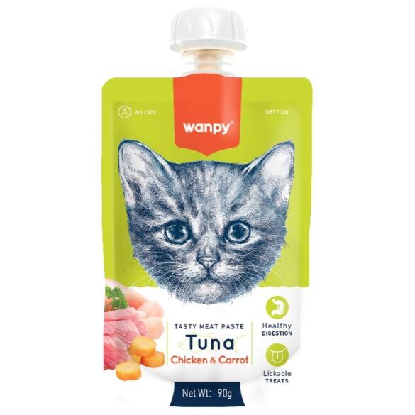 90гр Лакомство WANPY Cat для кошек мясной мусс из Тунца и курицы с морковью