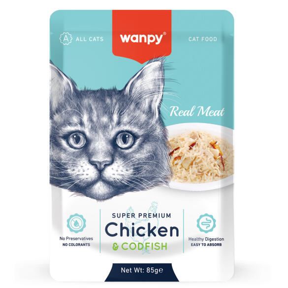 85гр Влажный корм WANPY для кошек Курица и Трески