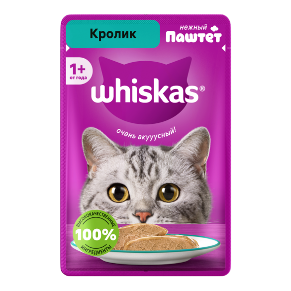 75гр Корм для кошек WHISKAS паштет Кролик