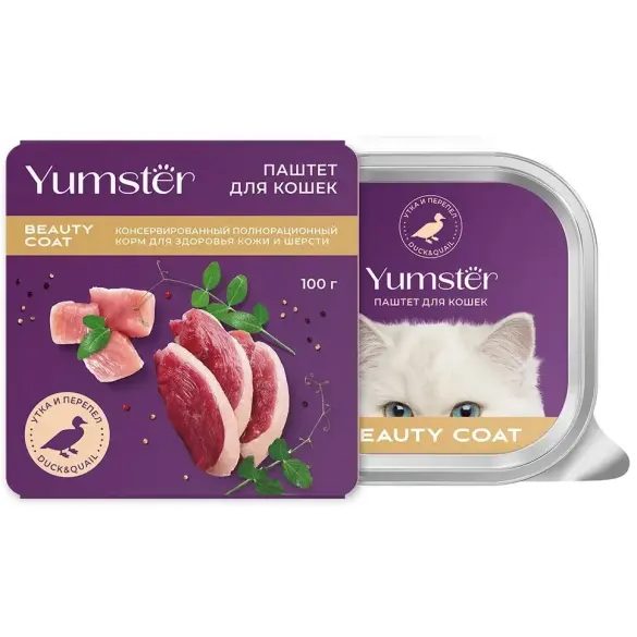 100гр Корм Yumster для кошек паштет с Уткой и Перепелом