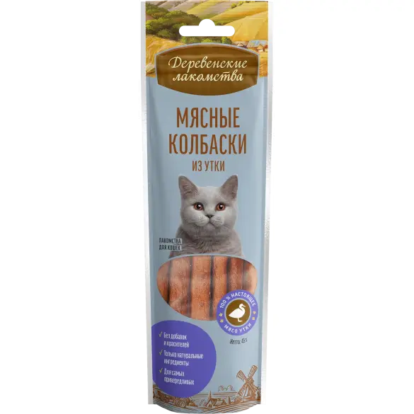 45гр Мясные колбаски "Деревенские лакомства" для кошек Утка