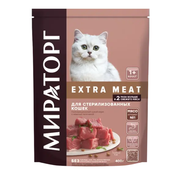 0,4кг Корм Мираторг Extra Meat для стерилизованных кошек старше 1 года с нежной Телятиной