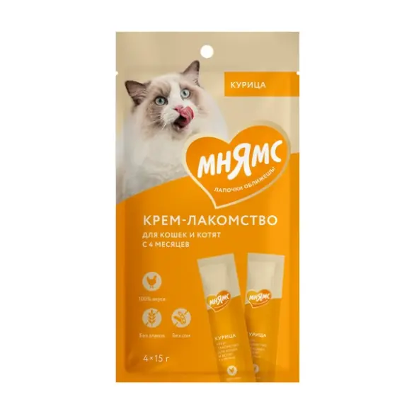 1+1=3 Крем-лакомство Мнямс для кошек и котят с Курицей