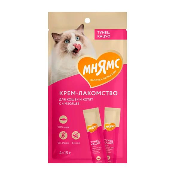 1+1=3 Крем-лакомство Мнямс для кошек и котят с Тунцом "Кацуо"