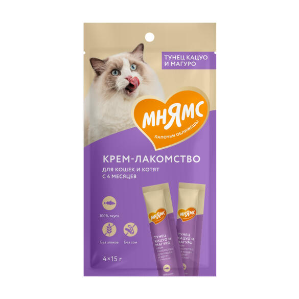 1+1=3 Крем-лакомство Мнямс для кошек и котят с Тунцом "Кацуо" и "Магуро"