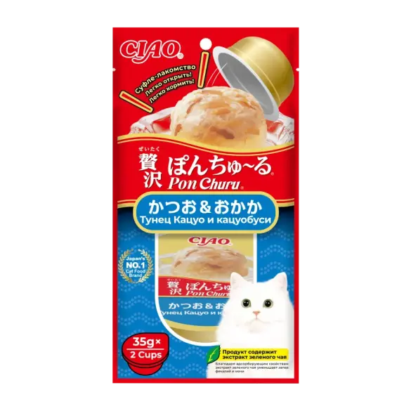 2*35гр Лакомство INABA CIAO Pon Churu для кошек Тунец Кацуо и Кацуобуси