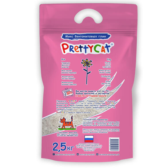Наполнитель комкующийся бентонитовый PrettyCat "Euro Mix", 2,5кг