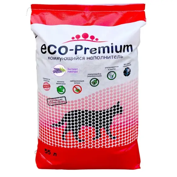 Наполнитель ECO-Premium комкующийся древесный, Лаванда 55л