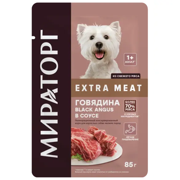 85гр Влажный корм Мираторг Extra Meat для взрослых собак мелких пород, соус с Говядиной