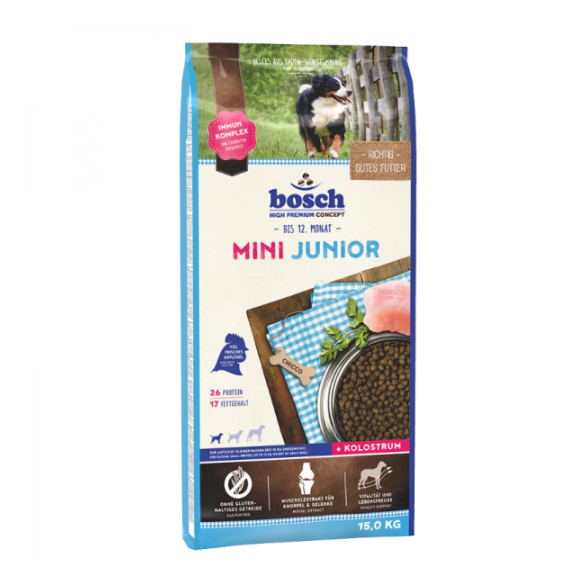15кг Корм Bosch Mini Junior для щенков мелких пород до года из мяса Птицы