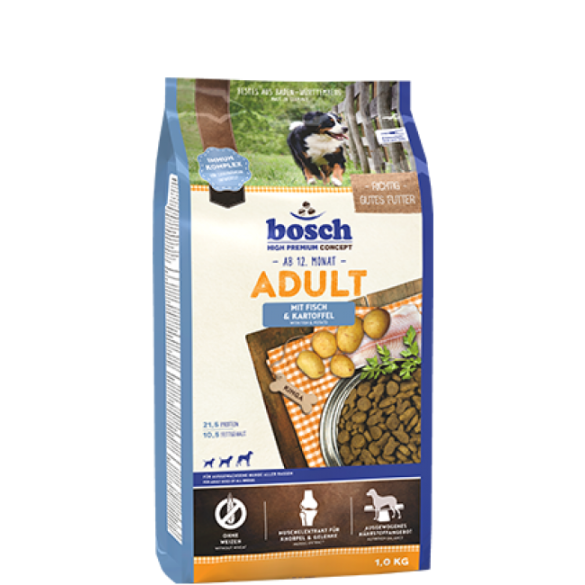 1кг Корм Bosch Adult для взрослых собак всех пород с Рыбой и картофелем