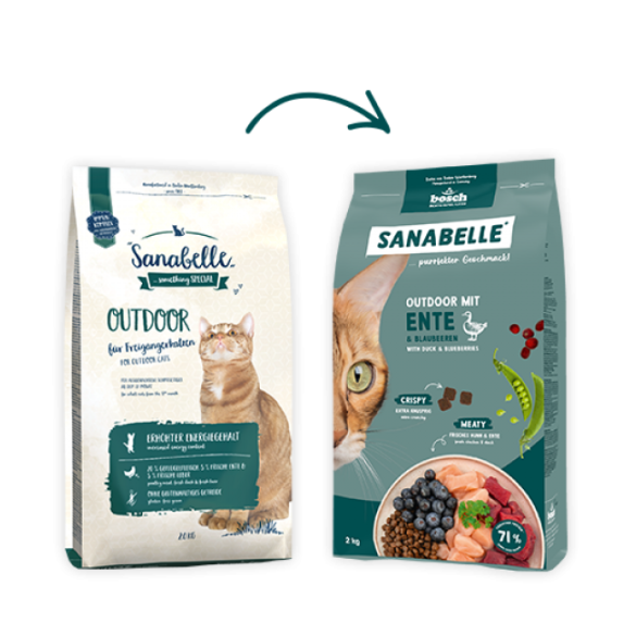 2кг Корм Bosch Sanabelle Outdoor mit Ente & Blaubeeren для взрослых уличных кошек с Уткой