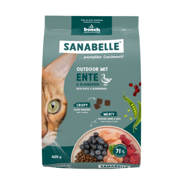 8кг Корм Bosch Sanabelle Outdoor mit Ente & Blaubeeren для взрослых уличных кошек с Уткой
