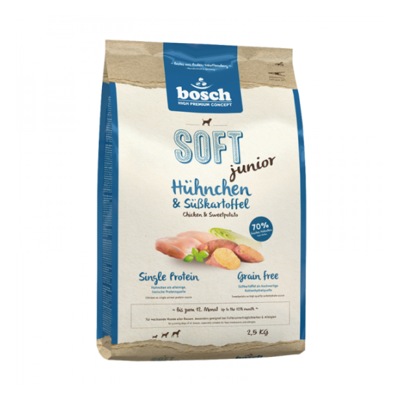 2,5кг Корм Bosch SOFT Holistic Junior полувлажный, монопротеиновый, беззерновой для щенков всех пород с Цыпленком и бататом