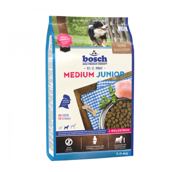 3кг Корм Bosch Medium Junior для щенков средних пород до года из мяса Птицы