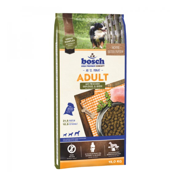 15кг Корм Bosch Adult для взрослых собак всех пород с Птицей и просо