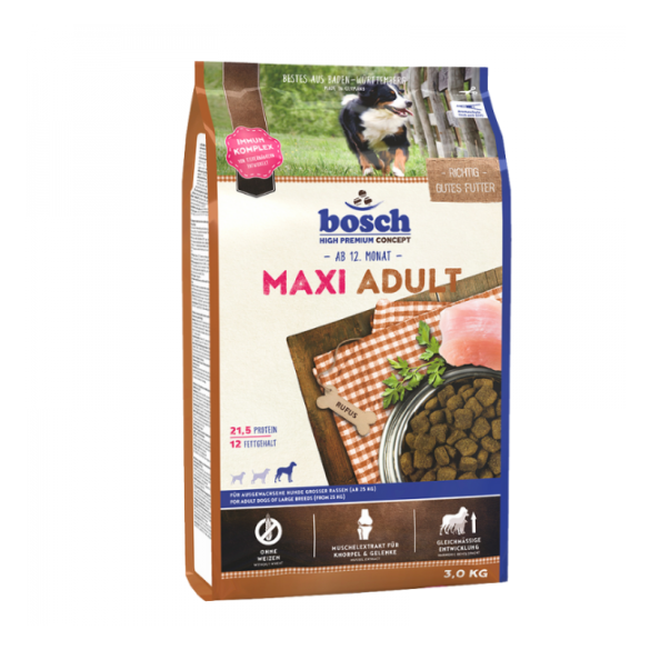 3кг Корм Bosch Maxi Adult для взрослых собак крупных пород с Курицей