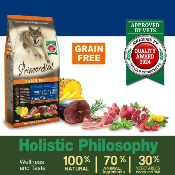 20кг Корм Primordial Dog Adult Breeders Tuna & Lamb беззерновой для взрослых собак всех пород с Тунцом и ягненком