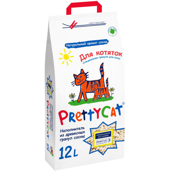 Наполнитель PrettyCat впитывающий древесный "Wood Granules" для котят, 4кг (12л)
