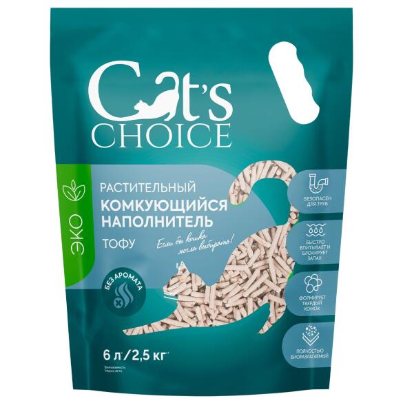 Наполнитель комкующийся растительный тофу Cat's choice Без аромата, 6л