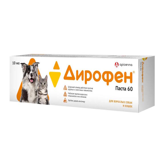 Дирофен-паста 60 Apicenna от глистов для взрослых собак и кошек, 10мл