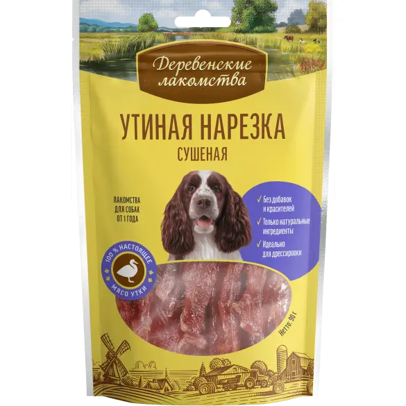 90гр Лакомство "Деревенские лакомства" для собак, Утиная нарезка