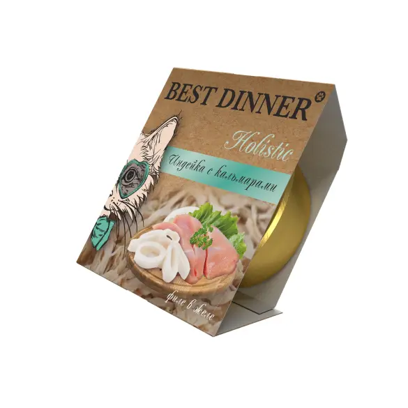 75гр Влажный корм Best Dinner Holistic для взрослых и стерилизованных кошек, мясные волокна Индейки с кальмарами в желе