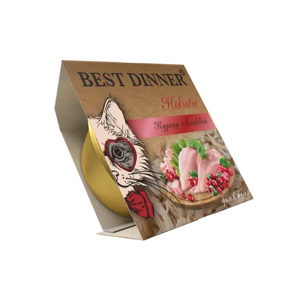 75гр Влажный корм Best Dinner Holistic для взрослых и стерилизованных кошек, мясные волокна Курицы с клюквой в желе